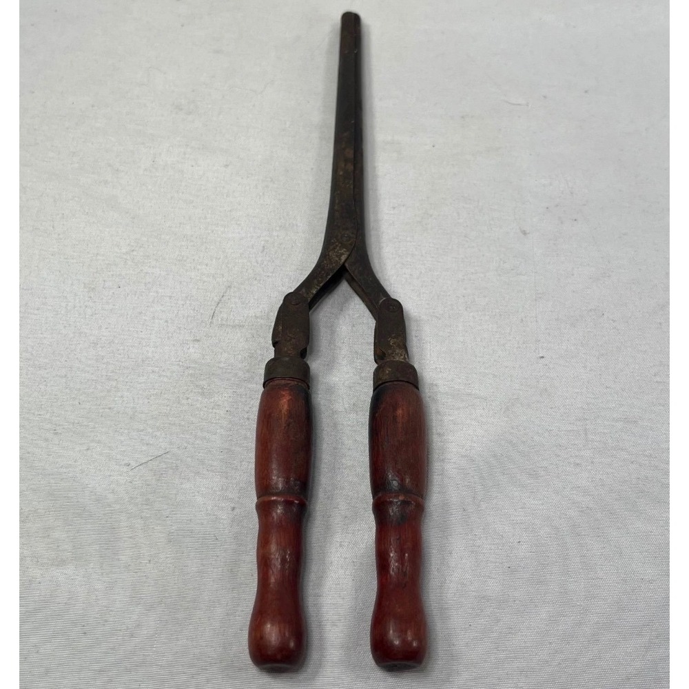 Antique Stove Heated Curling Iron Vintage Wood Handle Primitive Hair Style Tool